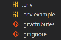 View of .env, .env.example and .gitignore files in the Laravel project